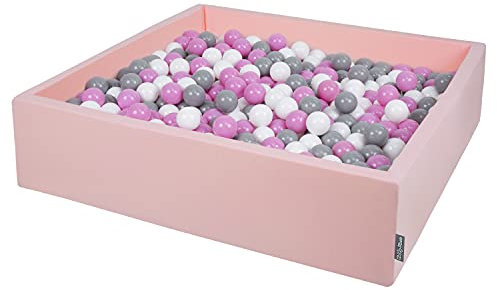 KiddyMoon Quadrat Bällebad Bällepool 120X30cm/200 Bälle ∅ 7Cm Eckig Ballgruben Für Babys Spielbad Kleinkinder, Hergestellt In Der EU, Rosa:Grau-Weiß-Pink