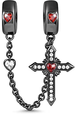 GNOCE Schwarzes Kreuz Sicherheitskette mit schimmernden Kristallsteinen 925 Sterling Silber Passend für die meisten großen Marken von Armbändern