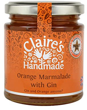 Claire's Handmade - Orange Marmalade with Gin (227g) - Award Winning Traditionally Made Warm & Zesty Breakfast Treat, Suitable for Vegetarian, Vegan & Gluten Free Diets, GMO Free