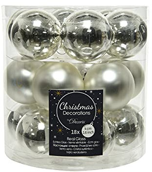 Decoris Weihnachtskugeln Glas 4cm x 18 Stück kleine Christbaumkugeln Silber
