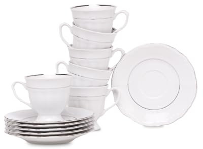 konsimo Maria Teresa Platina Cappuccino Tassen Set Kaffeetassen 6er Set Tasse Kaffeetassen mit Untertasse 210 ml kaffeebecher Set