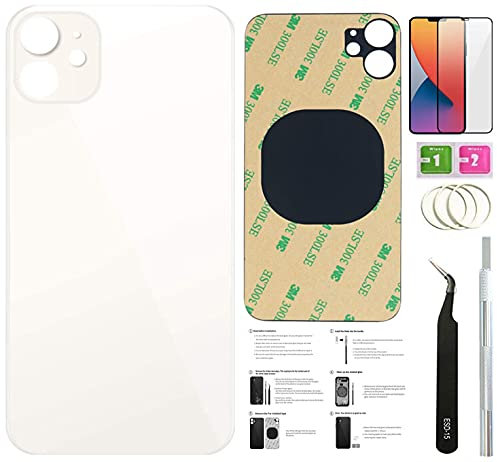 Day-market 12 Ersatz-Glasrückseiten für iPhone 12 (15,4 cm) mit vorinstalliertem Klebeband + Montageanleitung + Reparaturwerkzeuge + Displayschutzfolie (weiß)