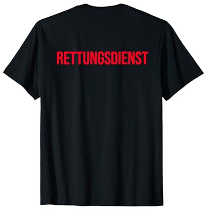 Rücken Aufdruck Hinten Roter Schriftzug Rettungsdienst T-Shirt