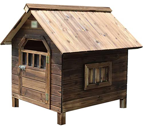 Hundehaus Outdoor Holz Verkoktes Massivholz Indoor-Hundehütte, Abschließbarer Türzwinger für Rasenterrasse, Regenschutz + atmungsaktives Einzelfenster (Color : Brown, S : 88 * 87 * 81cm)