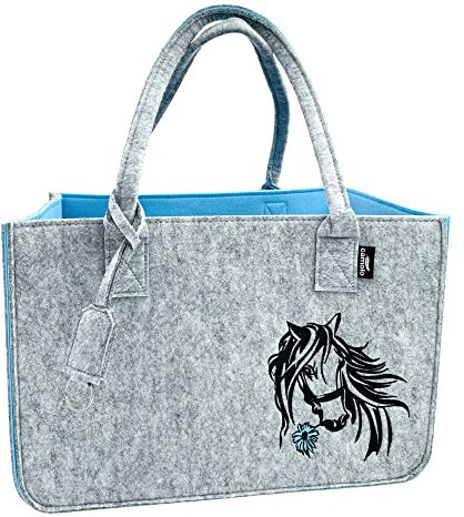 camolo Filztasche Horse Große Einkaufstasche 40x27x27cm Aufbewahrungstasche Kaminholztasche Filz Tasche Shopping-Bag Mit Tragegriff (HORSE Blau)