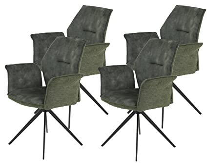 Hela Tische, 4er Set Armlehnenstuhl Sessel Susanne, Mikrofaser Velvert + Webstoff Grün, Metallgestell Schwarz, 360° drehbar, Armlehne