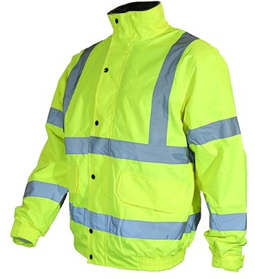 Atomic Workwear Hi-Vis Bomber Jacket with Pack Away Hood and Quilt Lining (as8, alpha, x_l, regular, regular, Yellow, X-Large)