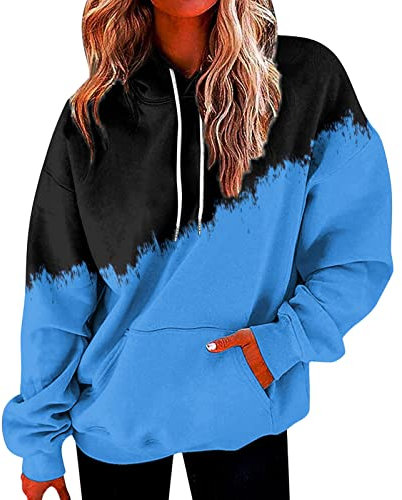 Damen Kapuzenpullover Hoodie Pullover Langarm Sweatshirt Gradient Langarmshirt Oberteile Herbst Winter Mädchen Pulli Kapuze Sport Outerwear mit Beuteltasche Oversize Kapuzenpullis Kapuzensweatshirt