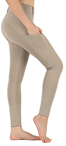 beroy Horseback Riding-Pants Girls Boys Equestrian-Breeches - Kids Schooling Horse Tights Full Seat Silicone Pockets(Khaki, XL)