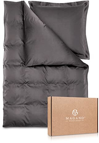 Magano® Luxus Bettwäsche-Set - Bambus & Baumwolle Satin - 400 TC Premiumqualität (Dark Grey, 155x200 cm + 80x80 cm)