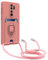 Dllatui Handyhülle Kompatibel mit Xiaomi Redmi Note 8 Pro Halsband Lanyard Silikonhülle,Drehbarer Ständer mit Kartenfach Necklace Hülle (Pink)