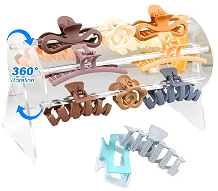 Hair Claw Clip Organizer Acrylic, Hair Clip Organiser 360-Degree Hair Clip Display Stand, Rotating Organiser Case, Hair Accessories Storage For Women And Girls Living Room, Shop, Bedroom