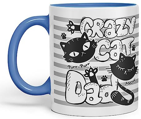 Vixar Crazy Cat Dad Ceramic Mug Coloured Mug Cup Gift Tea Coffee Father's Day Christmas (C Blue)