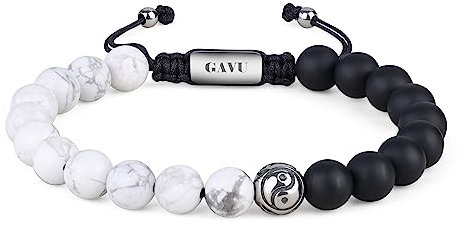 GAVU Onyx Howlith Edelsteinperlen Armband mit Tao Ying Yang Amulett für Herren