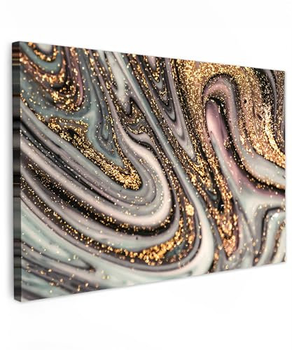 MuchoWow© Leinwand Groß 120x80 cm XXL Goldene Deko Schlafzimmer Aesthetic Leinwandbilder Wohnzimmer Gemälde Foto Geschenk Living Room Decoration Marmoroptik - Bild Gold - Glitzer - Luxe - Marmor