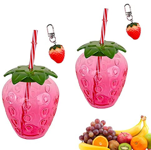 Liummrcy Lunettes Boire, gobelets, gobelets de fraises avec couvercle paille portable mignon tasse de consommation de boisson belle bouteille d'eau froide tasse de boisson