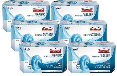 Unibond AERO 360° Moisture Absorber Neutral Refill Tab, ultra-absorbent and odour-neutralising, Aero 360 Neutral Fragance Pack 4 Refills Multi Buy 6