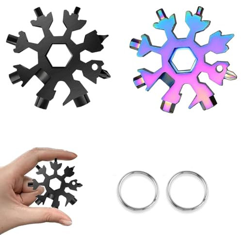 18-in-1 Schneeflocken Multi-Tool,Edelstahl Schneeflocken-Werkzeug, Tragbares Edelstahl-Multifunktionswerkzeug,fürOutdoor-Reisen Camping Tägliche Werkzeuge(Schwarz+Farbe)