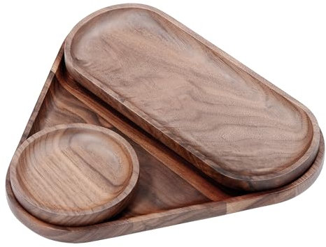 Normcore Lot de 3 plateaux de valet irréguliers faits à la main en bois de noyer, lot de 3 plateaux décoratifs empilables pour table basse, plateaux de service, plateaux de service, plateaux gigognes