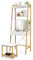 COSTWAY Dressing Table and Stool Set with Flip Top Mirror, Wooden Makeup Vanity Table Set with 2 Ladder Shelves and 4 Hidden Storage Compartments, Bedroom Cosmetics Dresser Gift (White+Gold)