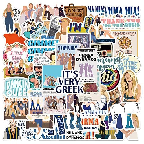50Pcs Mamma Mia! Stickers Laptop Car Scrapbook Phone Skateboard Suitcase Luggage Bike Mamma Mia! Stickers Vinyl Waterproof Aesthetic Personalised Stickers for Teens Boys Girls Adults Children