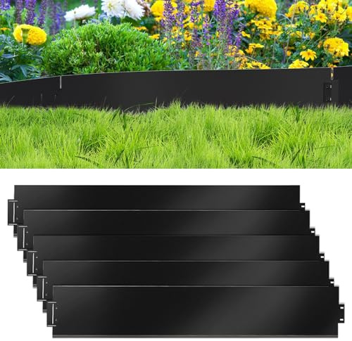 Ikodm Bordure de Jardin Gazon en Acier Galvanisé 10M, Bordure Jardin Exterieur Metal,Bordure Jardin plié Librement, Hauteur 15cm, pour Jardin Plantes Potager-Noir
