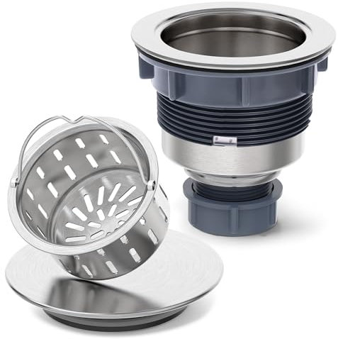 BOTEMY Stainless Steel Sink Drain Strainer 3-1/2 Inch Kitchen Sink Drain Assembly Kit with Removable Deep Sink Strainer Basket and Sink Stopper Flat Cover Replacement for Home Standard Kitchen Sinks