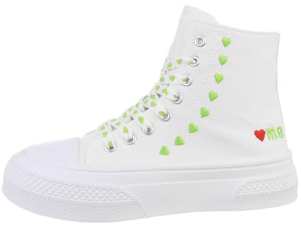 Ital Design Damenschuhe Freizeitschuhe Sneakers High, PC211-, Textil, Weiß Grün, Gr. 39