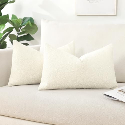 Artscope 2er Set Boucle-Kissenbezügen Wurfkissenbezug Moderne Dekokissen Kissenhülle Set Kissen Fall für Sofa Auto Schlafzimmer Zuhause Dekor 40x60cm, Creme Beige