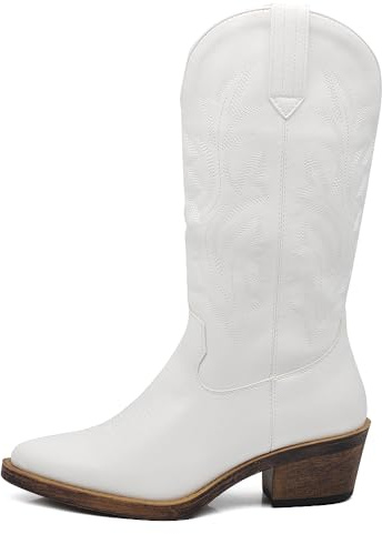 IF Fashion Cowboy Western Scarpe da Donna Stivali Stivaletti Camperos Texani Ricamati G676 bianco N.38