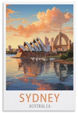 LNUYITR Vintage-Reiseposter Australien-Sydney, 20 x 30 cm, Leinwand-Kunst-Poster und Wandkunst, Bilddrucke, modernes Heim-, Schlafzimmer-Dekor-Poster