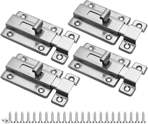 RUNYU 4 Stück Türriegel Edelstahl Schiebeschloss 3 Zoll Türverschlüsse mit 24 Schrauben Riegelschloss Klein Schieberiegel für Gartentor, Badezimmer, Schuppen, Toilette(Silber)