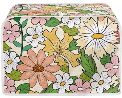 POLERO Cottagecore Floral Toaster Covers for Kitchen 4 Slice Toaster Dust Cover, Small Appliance Cover with Hook