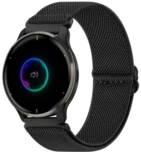 Mugust Armband für Garmin Venu/Venu 2 Plus/Venu Sq/Venu Sq 2 Music für Damen Herren, 20mm Elastisch Ersatzarmband für Garmin Venu Sq 2 Armband (Schwarz)