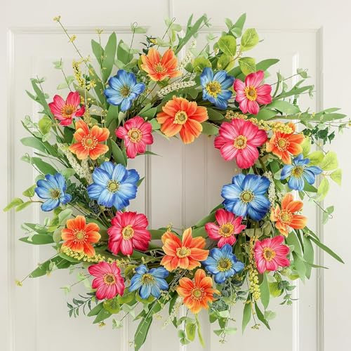 Hometrance Garden Cosmos Fall Wreaths for Front Door Outside, 20-22 Inch Thanksgiving Autumn Summer Wreath, Farmhouse Fall Decorations for Home Front Door Porch Wall Window Indoor Outdoor