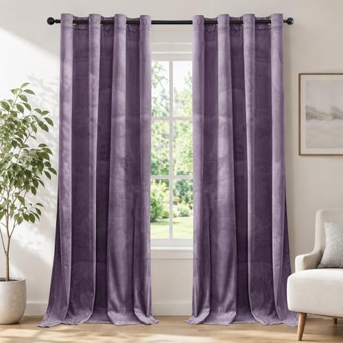 Ystyle Samt Vorhang Blickdicht 2er Set, H137 x B117 cm, Helllila | Wasserabweisend Gardinen Wohnzimmer Modern, Thermovorhang Hitzeschutz Kälteschutz, Verdunklungsvorhänge per Soggiorno