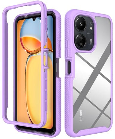 XINYEXIN Cover per Xiaomi Redmi 13C 4G 5G / Poco C65, Custodia Antiurto 360 Gradi Protezione Dello Schermo Incorporata, Full Body Rugged Trasparente Cover Military Armour Case - Viola Chiaro