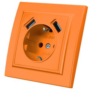 Prise Murale avec Prise Encastrable USB,2 prises USB,Prise murale d'intérieur 250V AC 16A,Prise de terre orange,EP-10