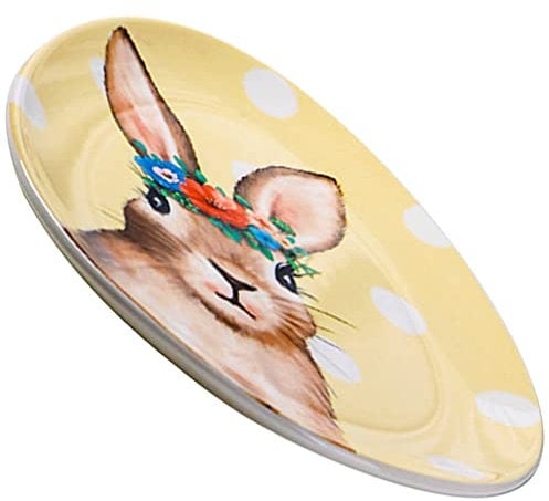 BAOAOYY Ceramic Easter Plates Bunny Egg Shaped Plates Rabbit Snack Plates Salad Serving Dish Easter Party Plate Porcelain Appetizer Bowls for Home Table Decorations