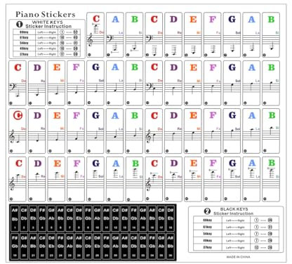 QEDBOJE Piano Sticker Klavieraufkleber Keyboard Noten Aufkleber Rückstandslos Entfernen Klavier Lernen (37, 49, 54, 61, 88 Tasten)