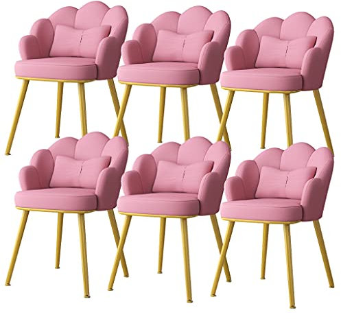 Set di 6 sedie da Pranzo in Pelle Rosa con Gambe in Metallo - Perfette per Camera da Letto, Sala Matrimoniale, Balcone - Set di Sei sedie per Trucco alla Moda