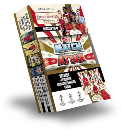 Topps Match Attax 24/25 - Booster Tin - Heroes - enthält 28 Match Attax Karten Plus 3 Exklusive 'Heroes' LE's - Harry Kane, Kobbie Mainoo und Federico Chiesa!