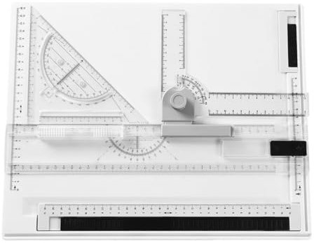 Sarini Juego de Tablero de Dibujo A4 Mesa de Dibujo multifunción A4 Sistema de medición Ajustable Tablero de Dibujo de Movimiento Paralelo en ángulo con transportador,Regla Deslizante