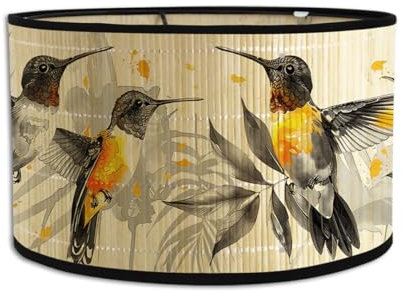 Morbuy Abat-Jour en Bambou, Abat-jour Tambour de 30cm Motif de Fleurs et d'oiseaux Abat-Jour Rechange pour Lampe de Table/Chevet, Suspension, Lampadaire, Décoration d'intérieur (Jaune D)
