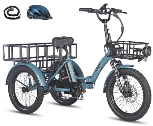 Fafrees F20 Mate E-Bike Tricycle, 20 * 3.0 Inch Foldable Tricycle for Adults, 48V/18.2Ah Removable Battery, Front Rack, Electric Cargo Trike for Senior, Range 110KM (Blue)