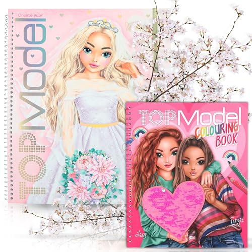 TOPModel Malbuch mit Pailletten & Create your Wedding Special: 40 stylishe Motive zum Ausmalen mit Stickern, plus 60 Seiten Hochzeits-Designs mit Schablonen, 4 Sticker-Bögen und gedruckten Stoff