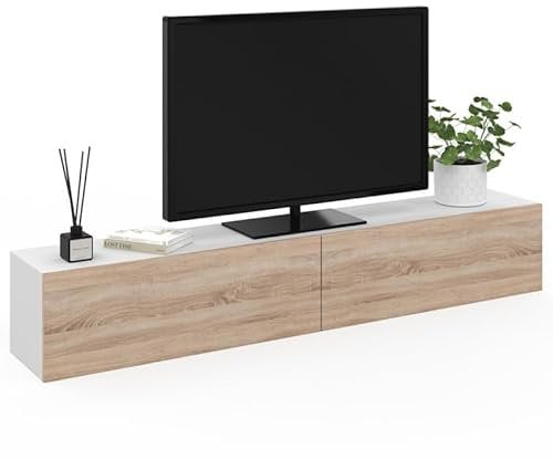 IDMarket Elio - Mueble para TV (180 cm, 2 puertas, color blanco y madera