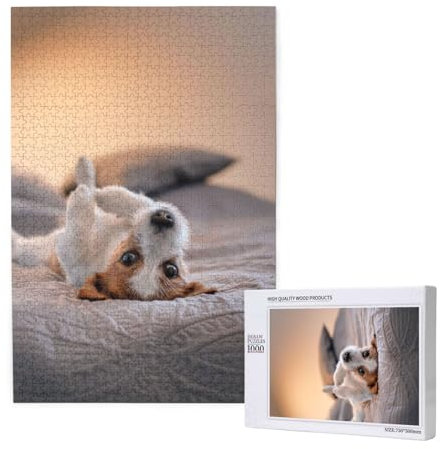 Niedlicher Kleiner Hund Jack Russell Terrier, Puzzle 1000 Teile, Holzpuzzle, Spielzeug, Familienspiel, Wanddekoration für Erwachsene und Teenager