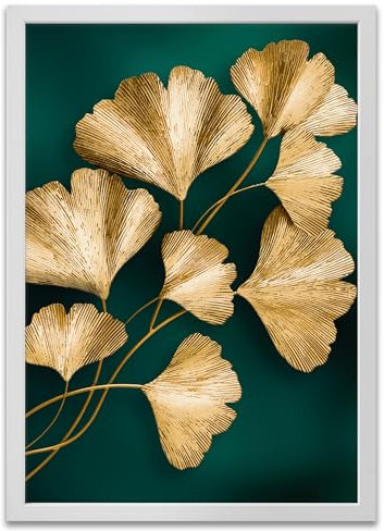 ARTFAVES® Poster - Eukalyptus Gold Grün | Wanddeko Wandbild Fotografie Abstrakt | mit Rahmen Weiss | 30 x 40 cm