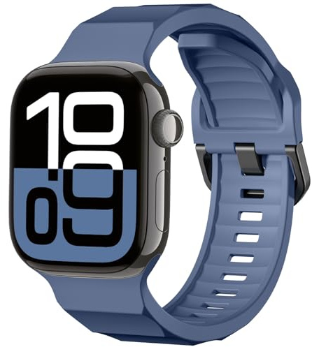Ynitec Sport Strap - Compatible with Apple Watch Series 10 Straps 46mm 45mm 44mm 49mm 42mm for Men Women, Soft Silicone Waterproof Strap for iWatch Series 10 9 8 7 6 5 4 SE 3 2 1 Ultra, Blue Grey
